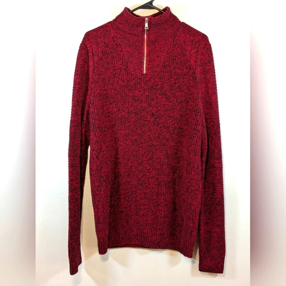 INC mens 1/4 zip sweater, red / black, size L - Picture 1 of 8